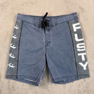 RUSTY Swim Trunk Board Shorts Men 30 Blue Grey Beach Summer Surf SpellOut Logo